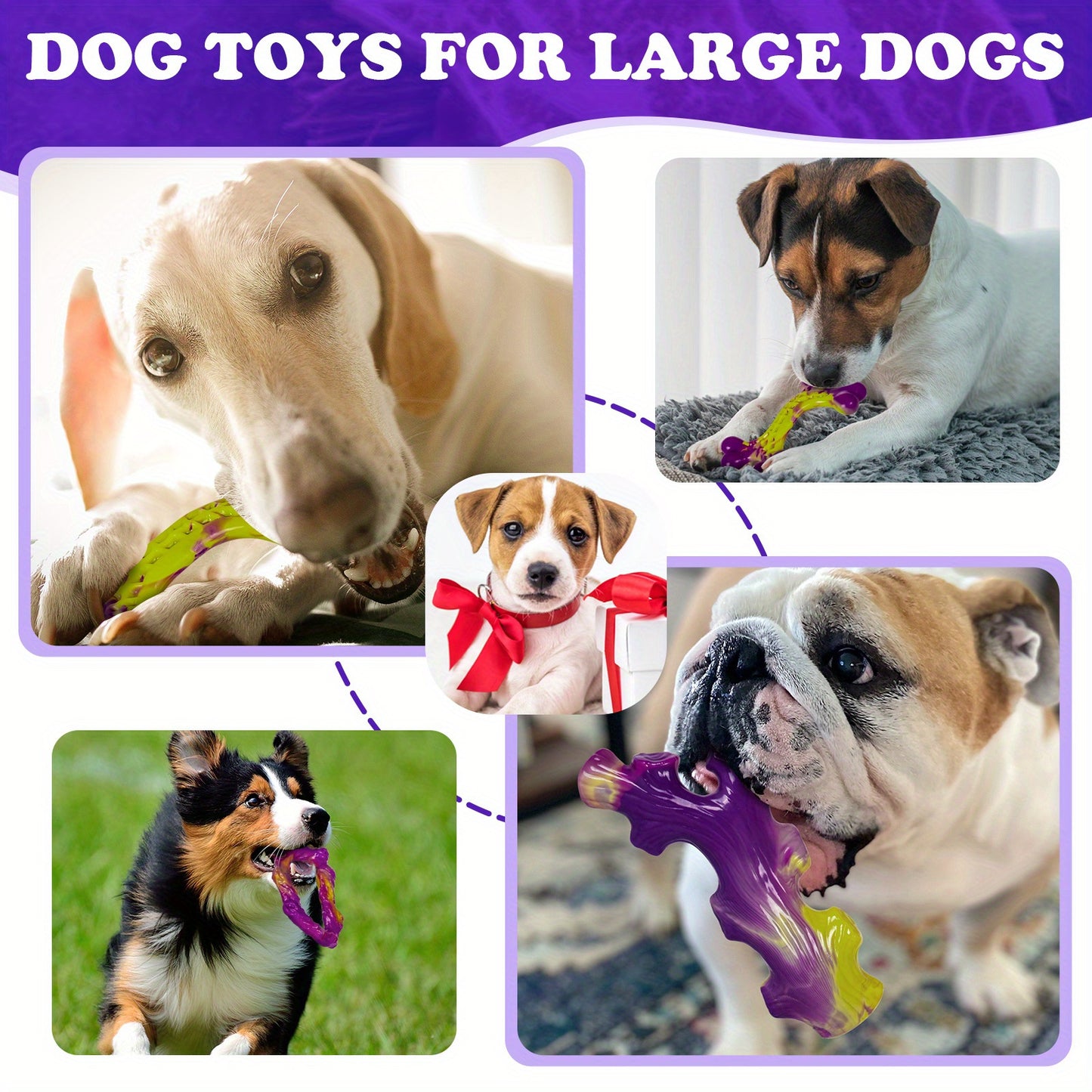 3pcs 3-Pack Durable Nylon Chew Toys for Large Breed Dogs: Branch & Bone Shaped, Purple
