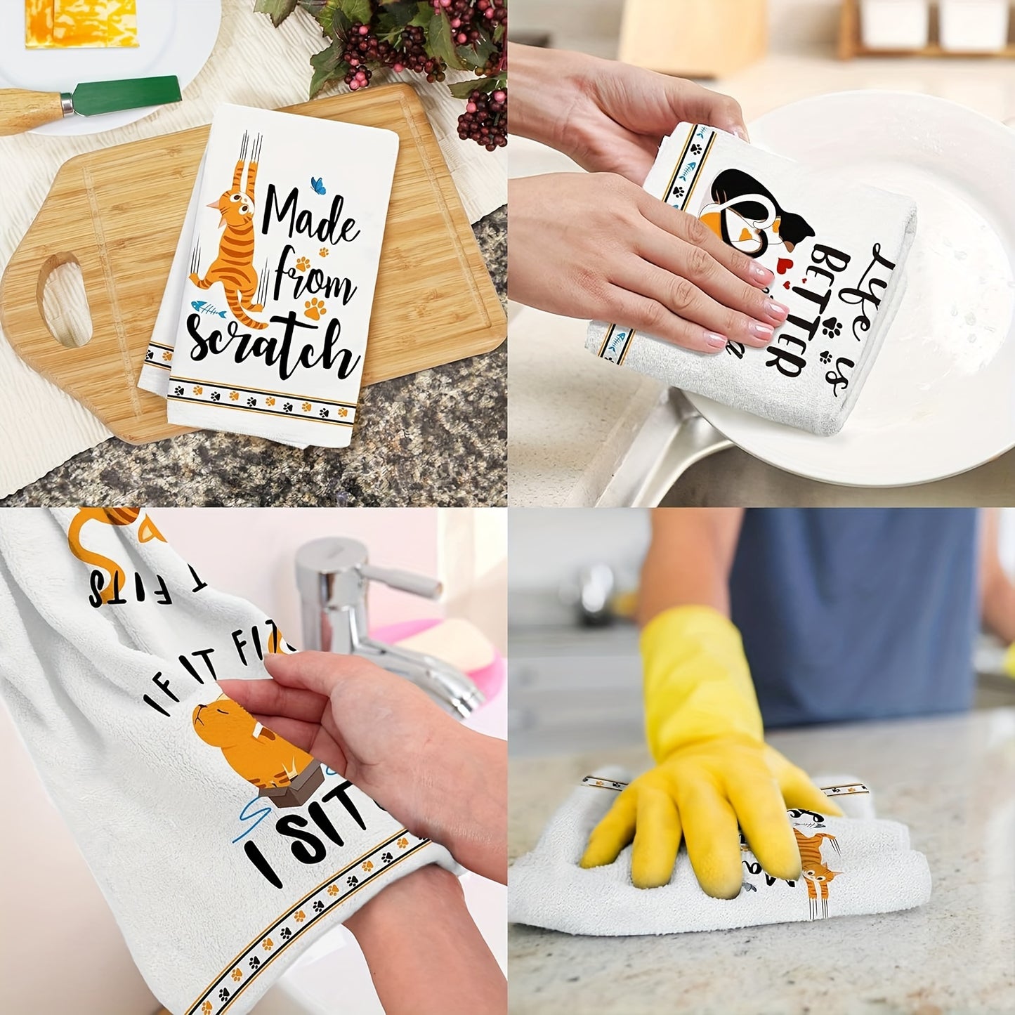 Funny Cat Dish Towels