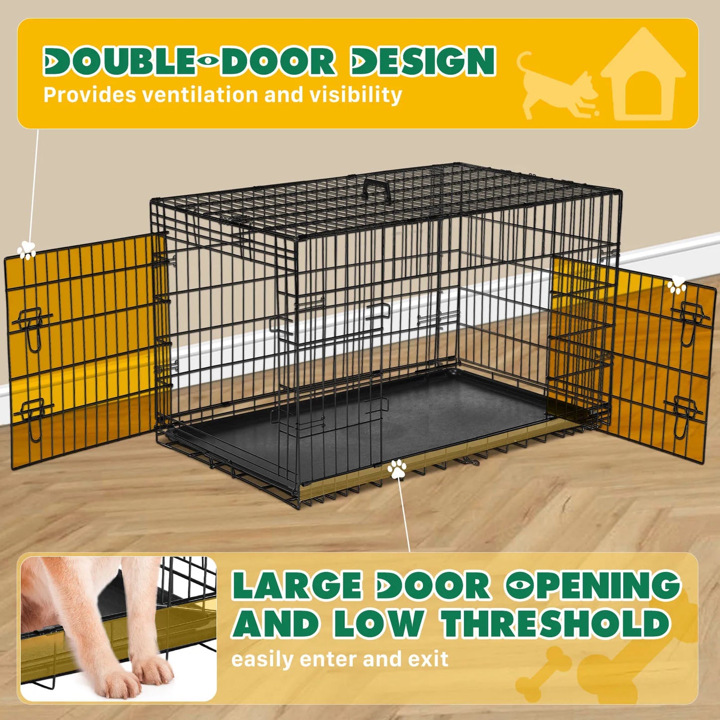 48 Inch Double Door Folding Metal Wire Dog Kennel