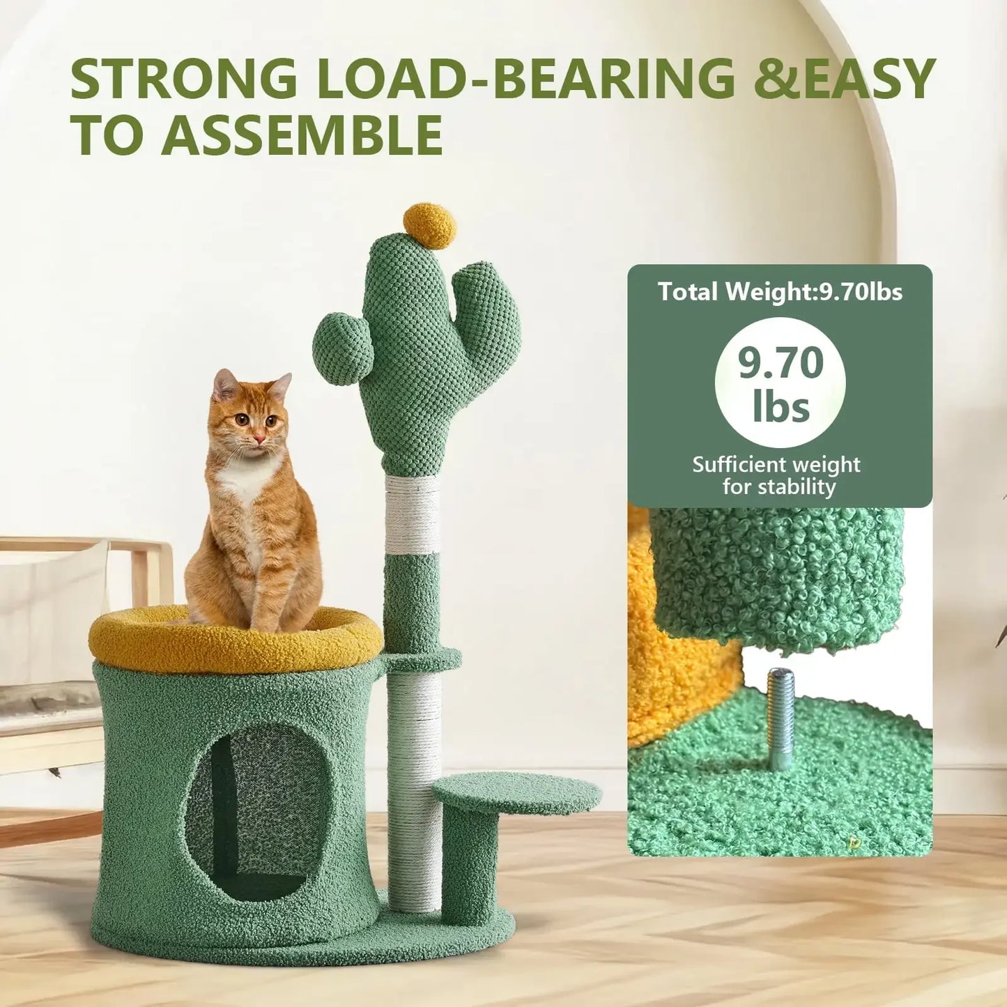 Cat Scratching Tower with Cactus