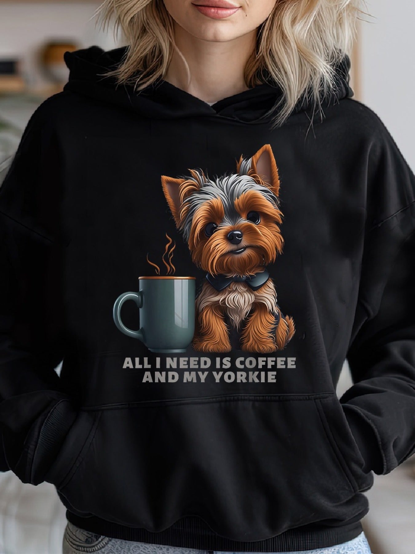 Funny Yorkie Dog Mom Woman's Cozy Classic Print Pullover Hoodie