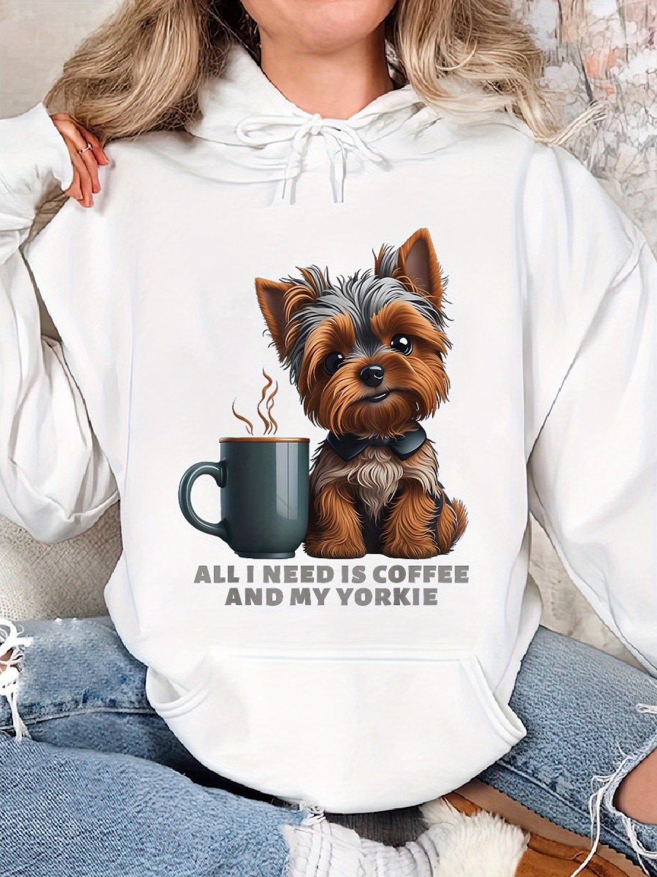 Funny Yorkie Dog Mom Woman's Cozy Classic Print Pullover Hoodie