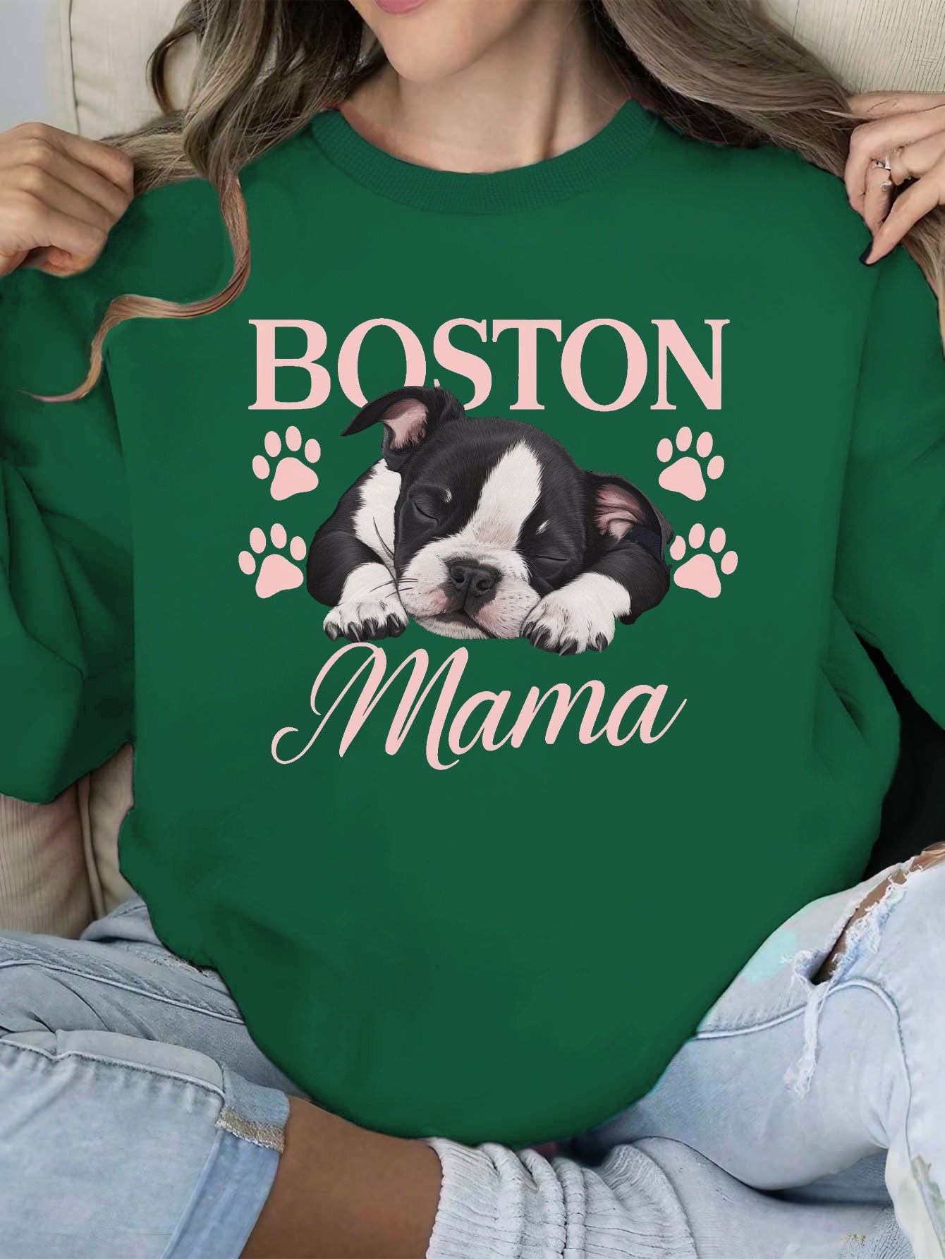 Sleeping Boston Terrier puppy women's sweatshirts