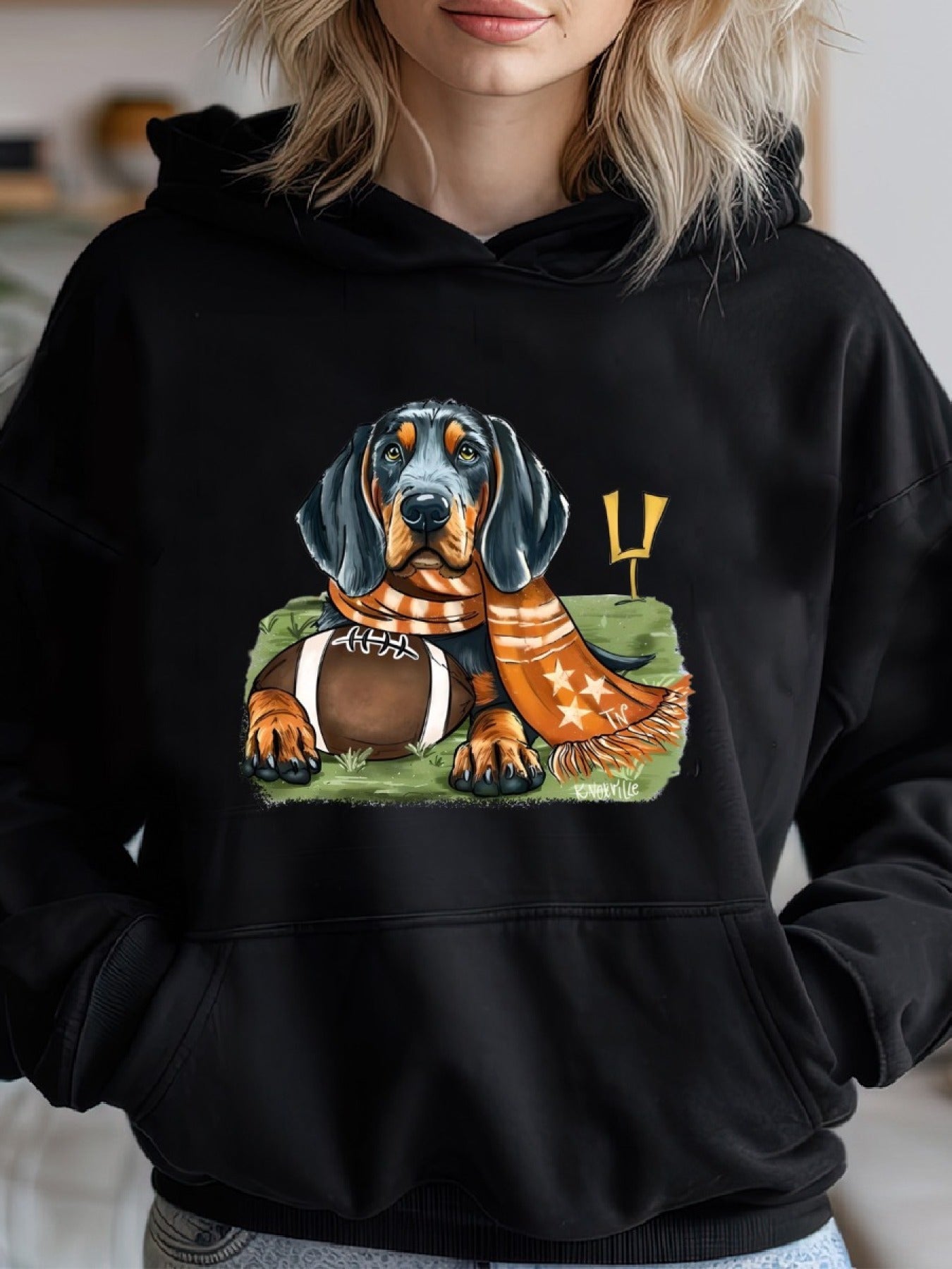 Dog & Football Print Kangaroo Pocket Hoodie