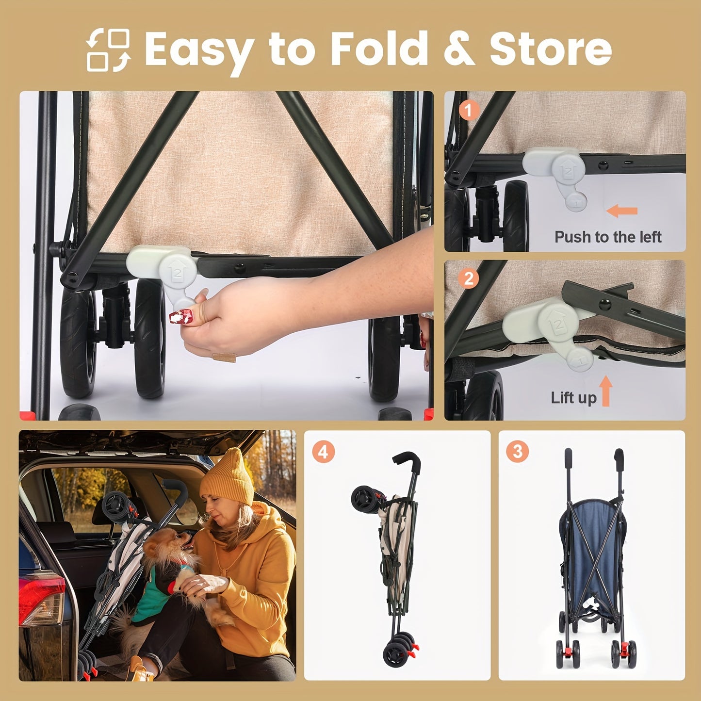 Folding Dog Stroller For Small Medium Dogs Cats