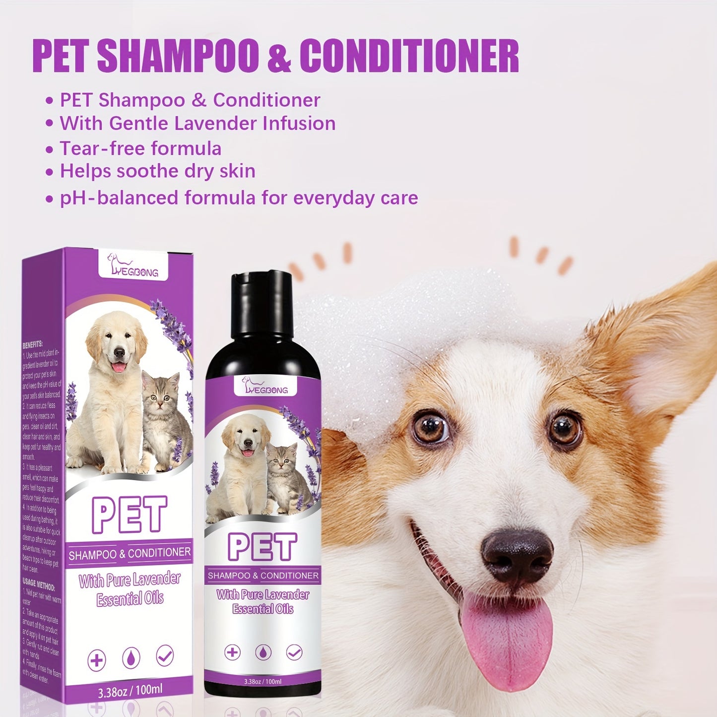 Lavender Essence Pet Shampoo and Conditioner for Dogs and Cats