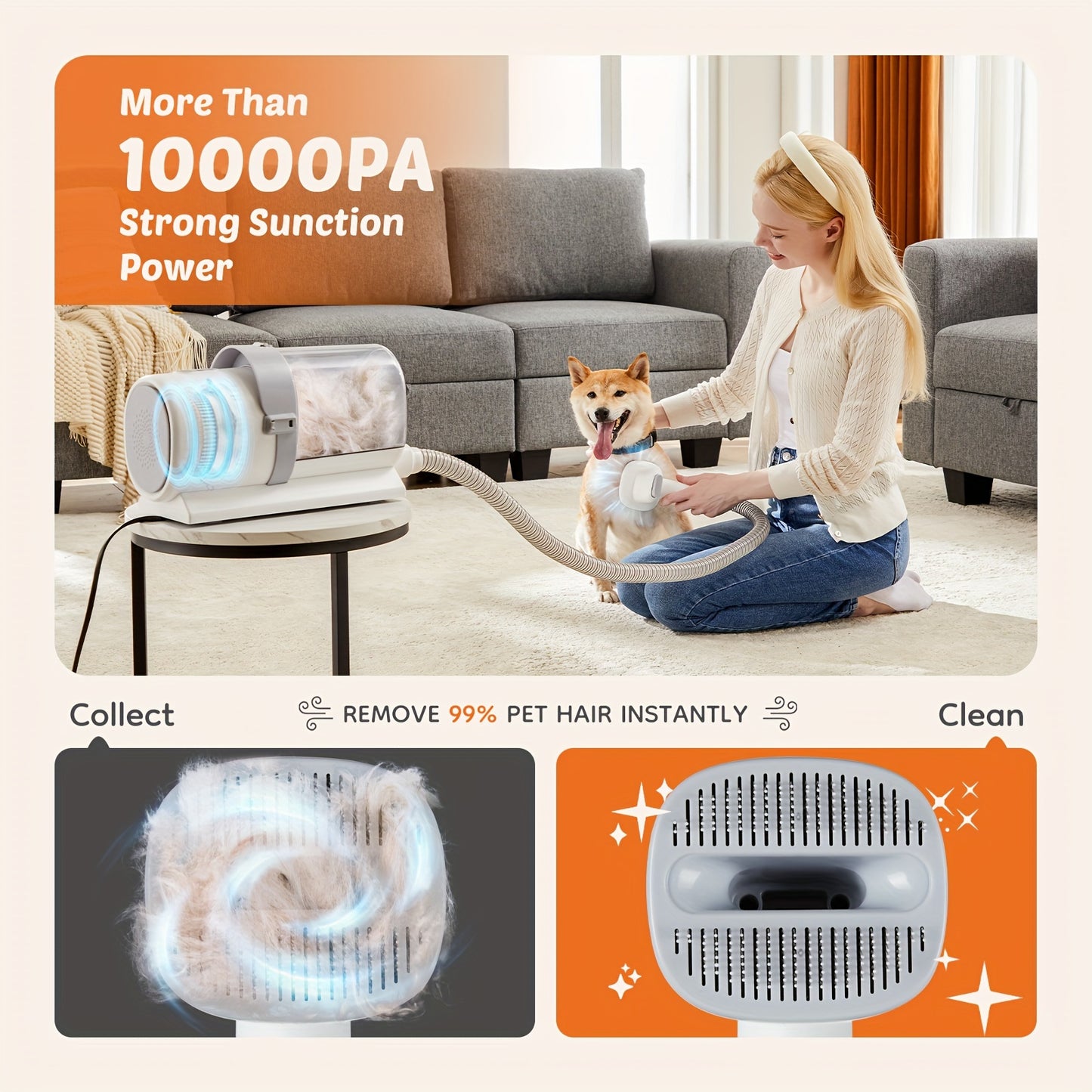 Pet Grooming Vacuum Kit 5-in-1 with 6 Guide Combs