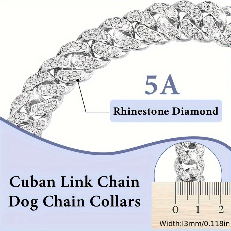 1pcs dog or cat chain collar diamond Cuban chain pet collar 13mm wide