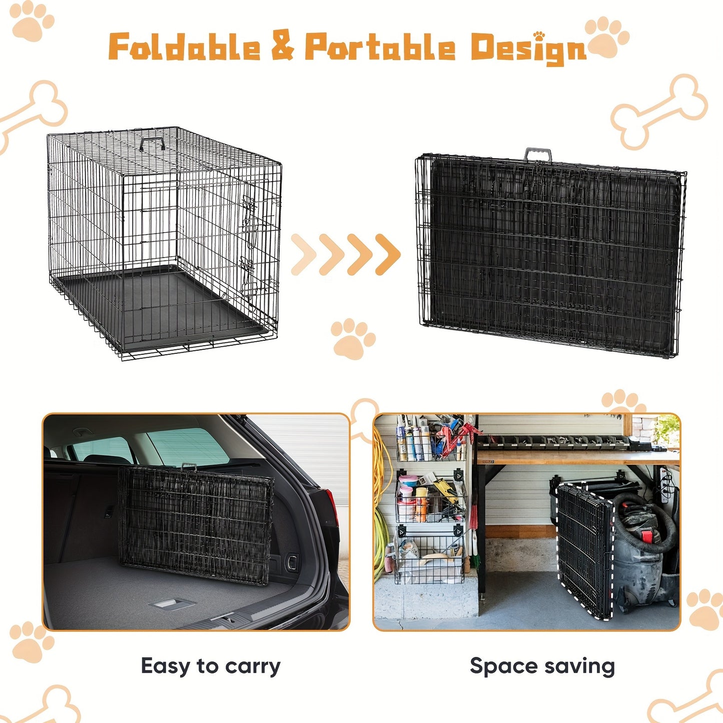 Dog Crate, 48 Inch Extra Large Wire Kennel with Divider Panel, Folding Portable