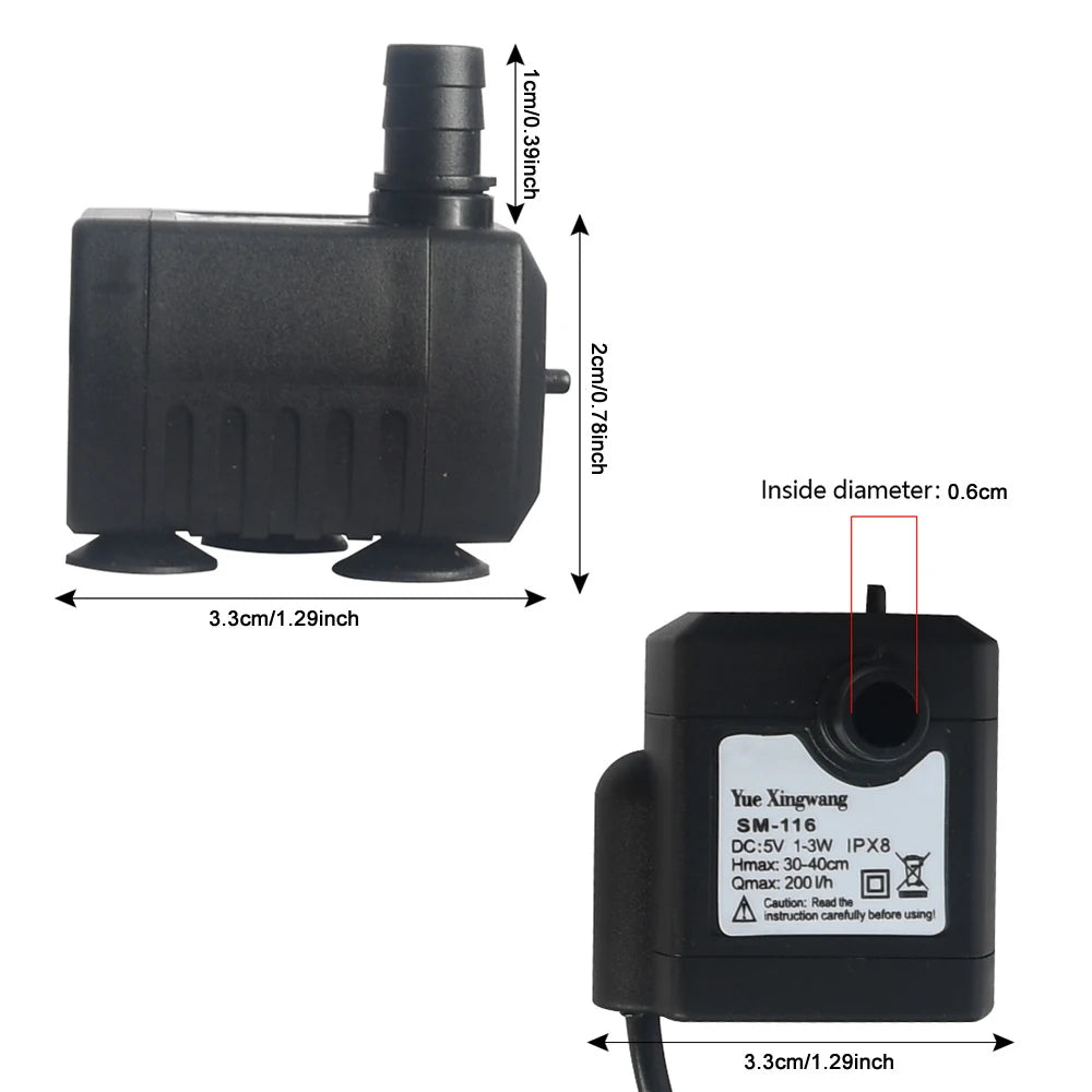 USB DC 5V Submersible Water Fountain Pump Filter Fish Pond