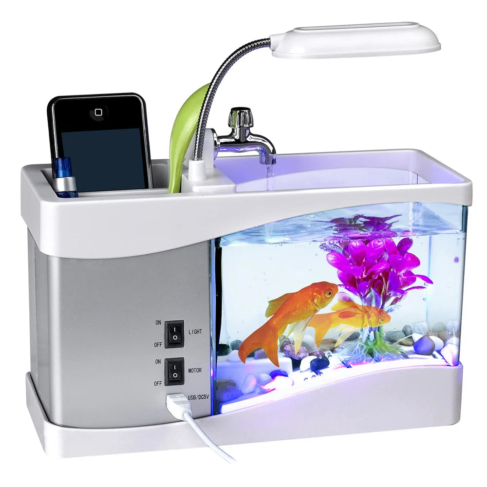 LED Mini Fish Tank Aquarium Self Cleaning Tank Bowl