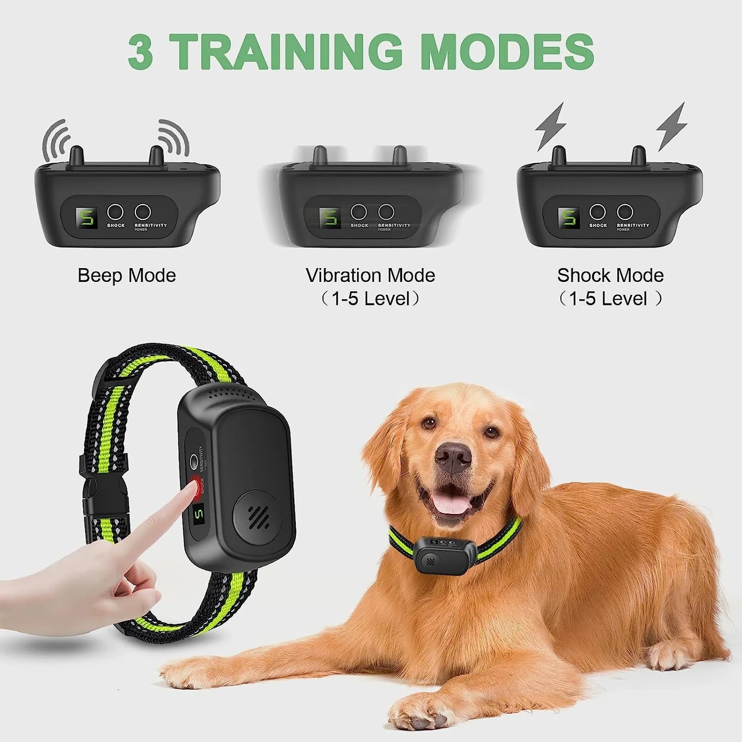 Rechargeable Dog Bark Collar with Beep Vibration and Shock