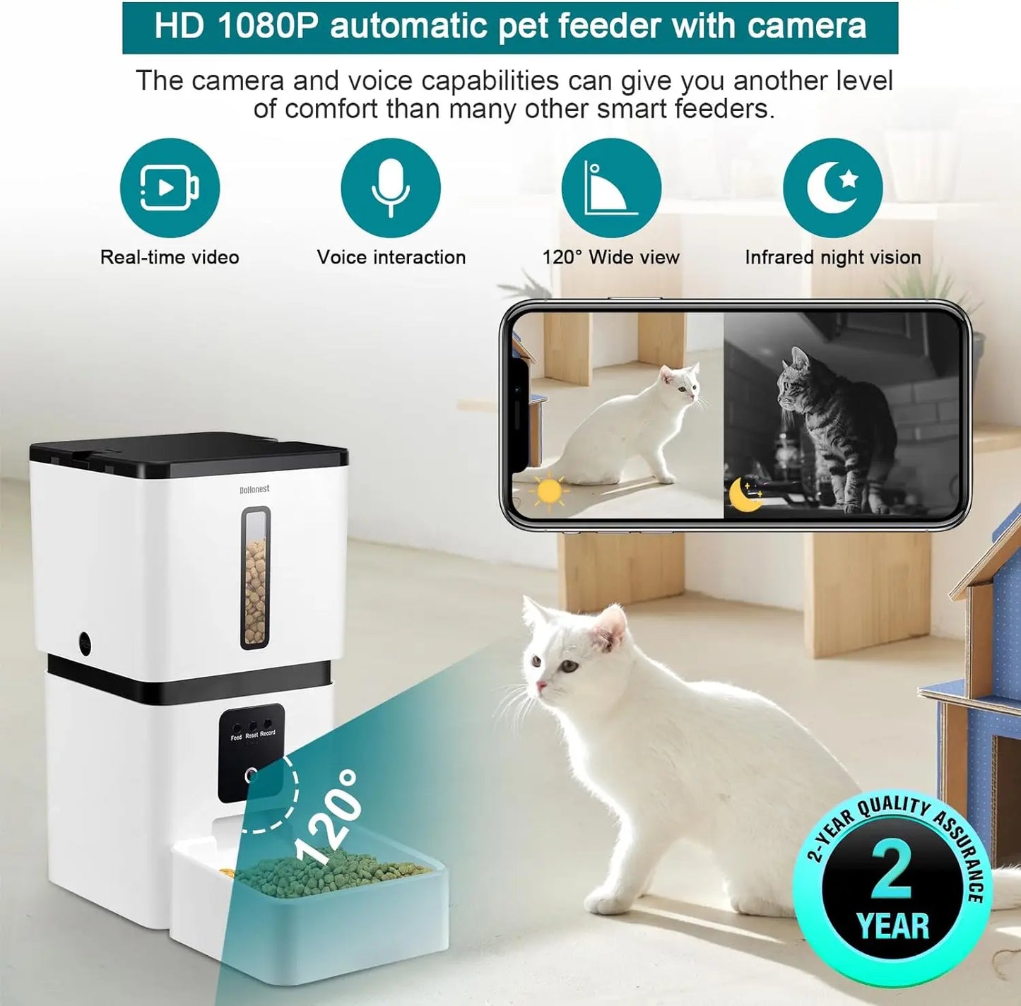 Motion Detection Smart Cat Food Dispenser 1080P HD Video