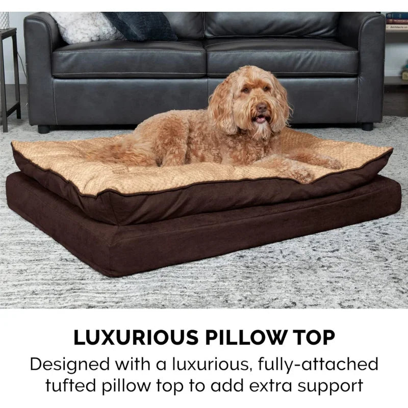 Orthopedic Dog Bed for Large Dogs w/ Pillow Cushion Top & Removable Washable Cover, For Dogs Up to 95 lbs - Minky Plush & Suede