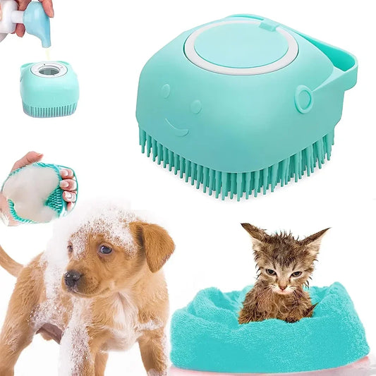 Silicone Bristle Pet Bath Brush Shampoo Dispenser