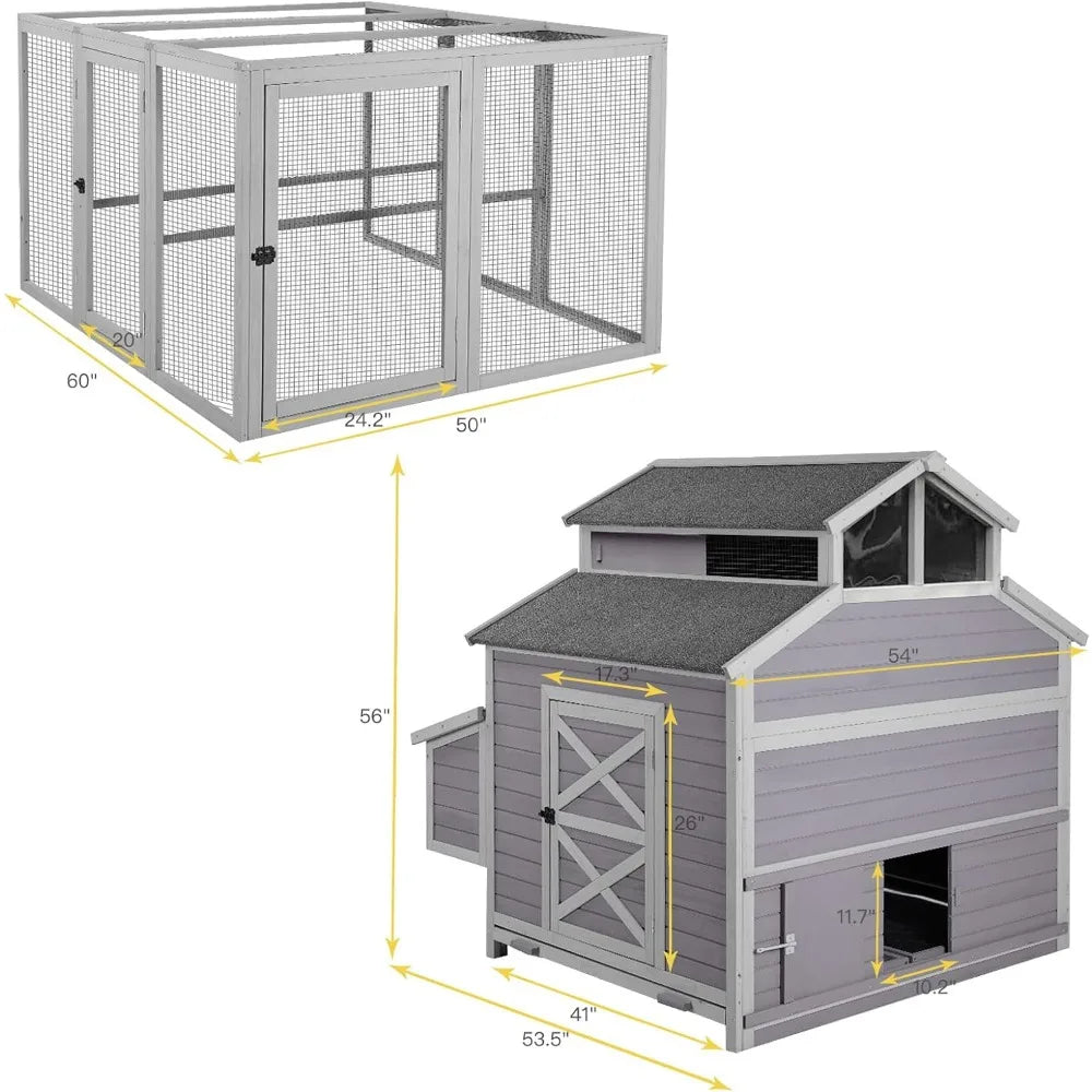 Chicken Coop, 115", Wooden Poultry Cages W/Nesting Boxes, Run