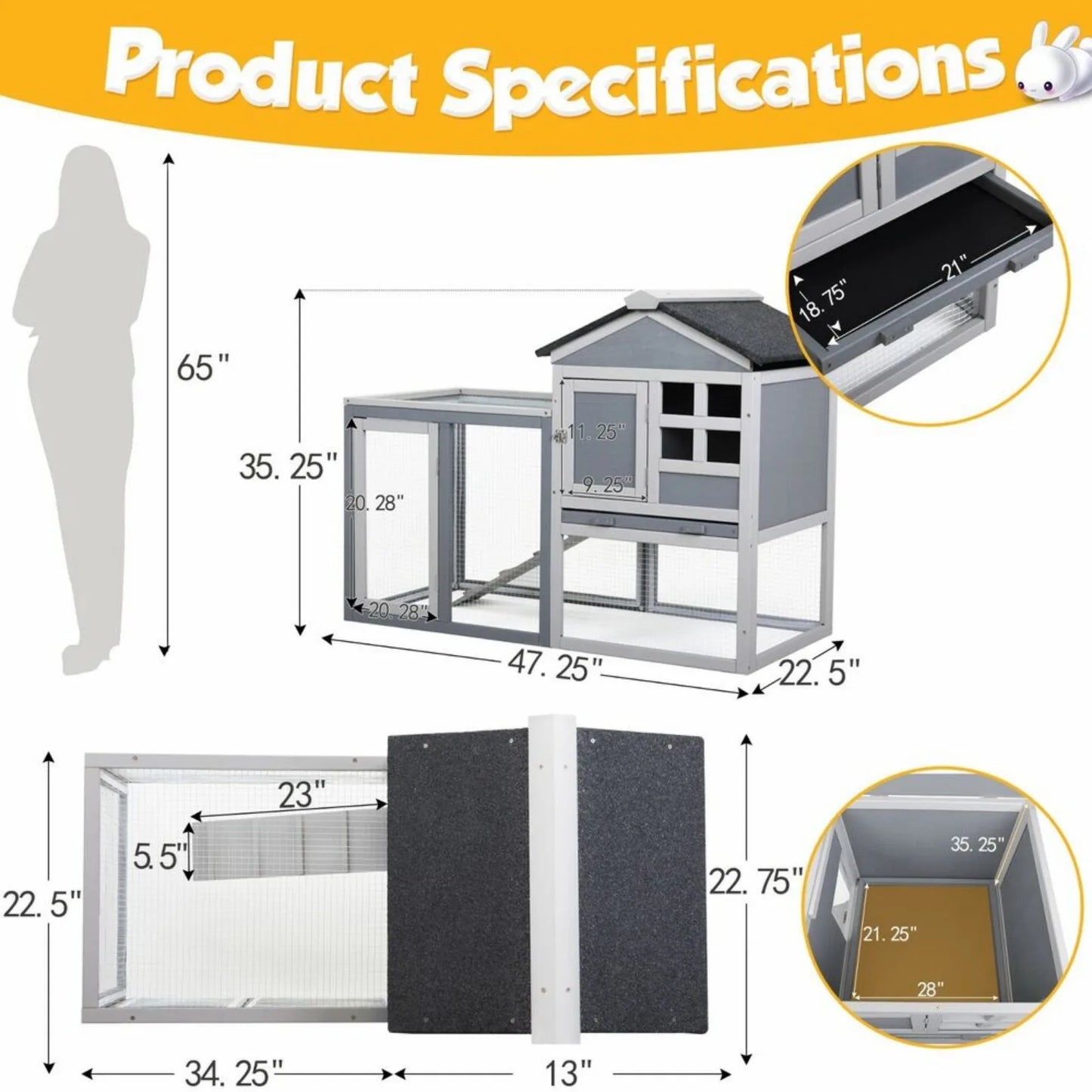 2-Tier Rabbit Hutch Wooden Bunny Cage