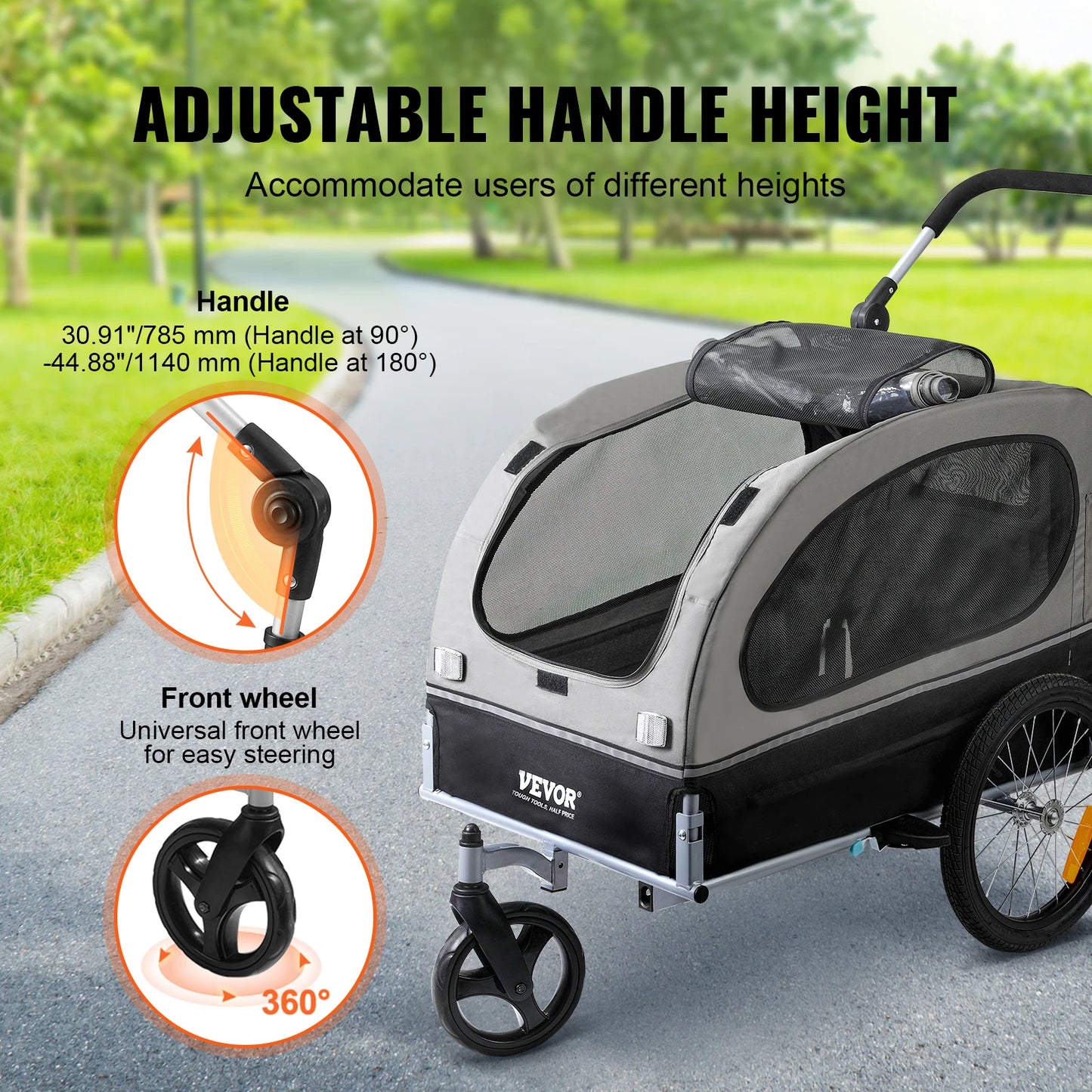 88 lbs 2-in-1 Pet Stroller Cart Dog Bike Trailer with Wheels