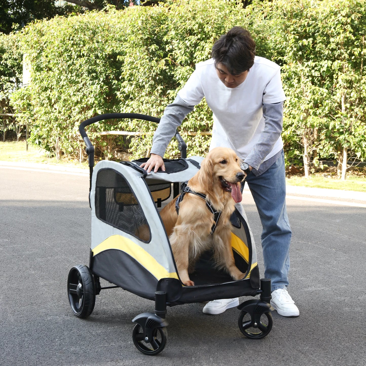 Dog Stroller Ultra-large 4 Wheels Pet Jogger Wagon Foldable