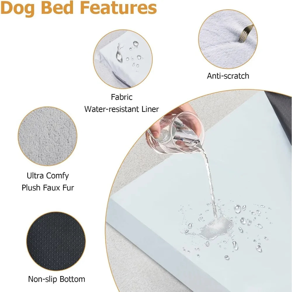 L Shaped Memory Foam Waterproof Dog Bed with Washable Cover, Nonskid Bottom