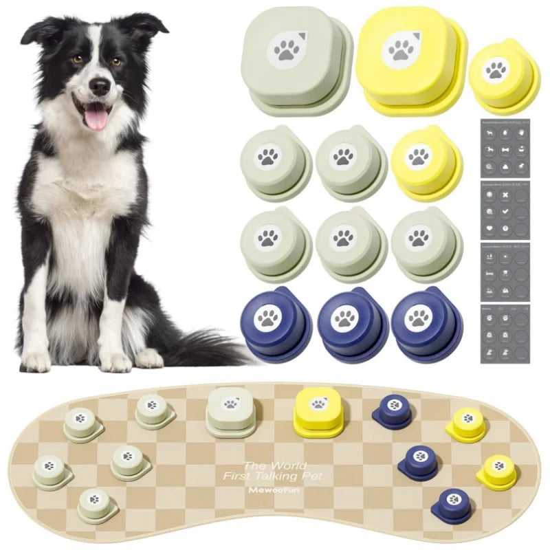 Dog Talking Button Set with Mat  Basic Get Started Kit Rechargeable 12 Packs