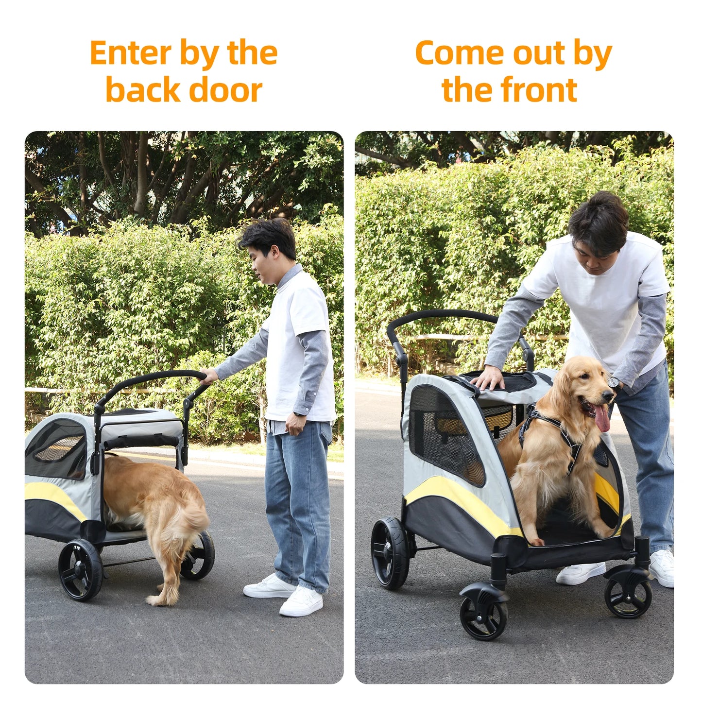 Dog Stroller Ultra-large 4 Wheels Pet Jogger Wagon Foldable