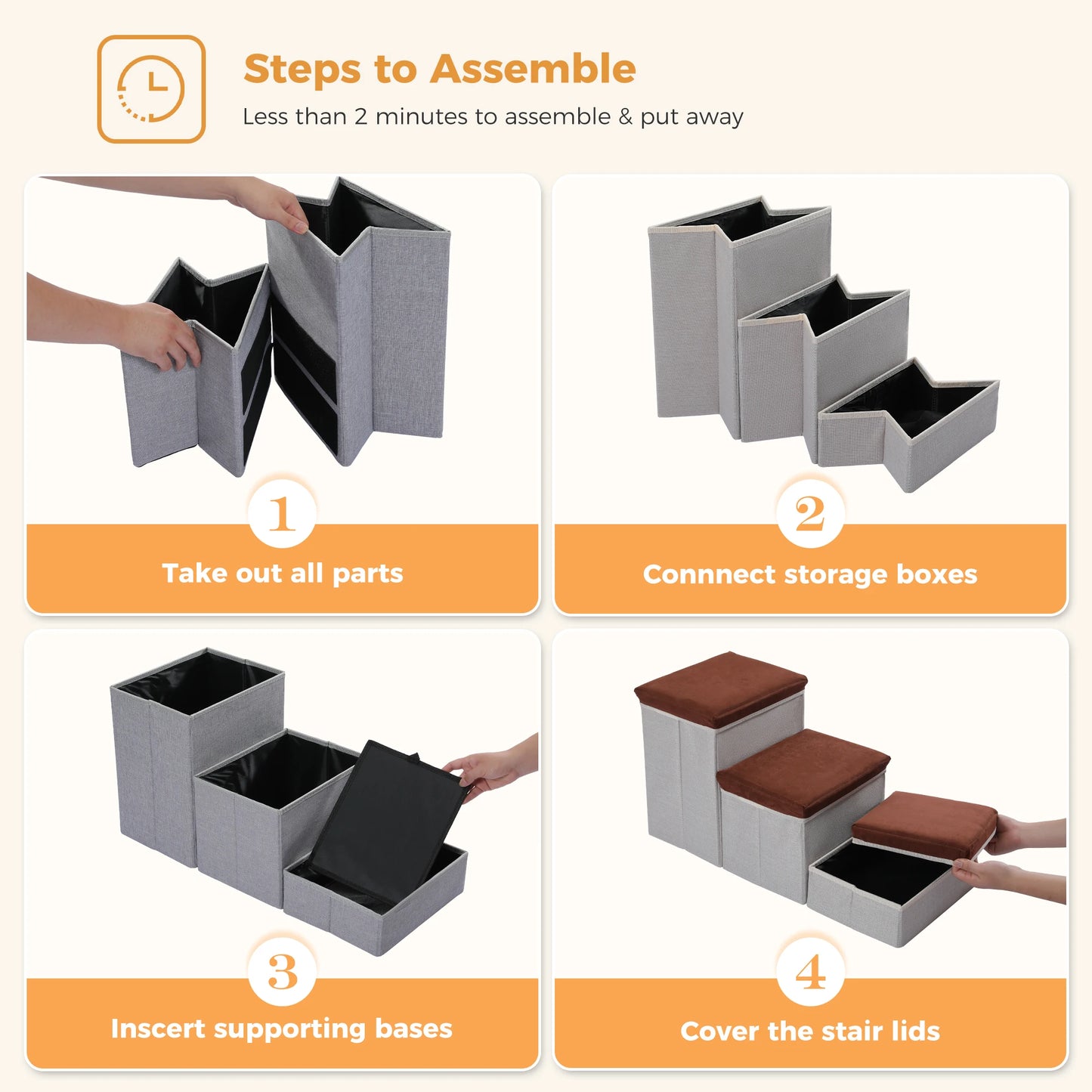 3-Tier Dog Stairs for Small Foldable Pet Stair with Storage Box, Non-Slip