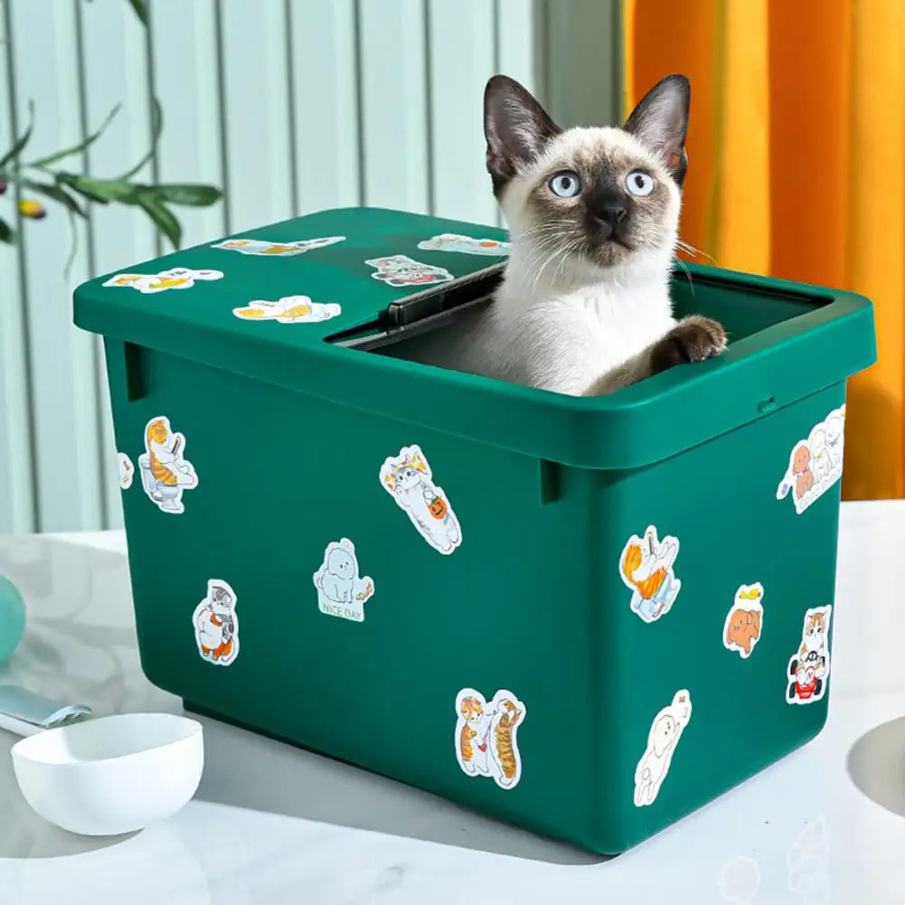 Pet Cat Dog Food Sealed Storage Box Bucket Visible Design with Sliding Door