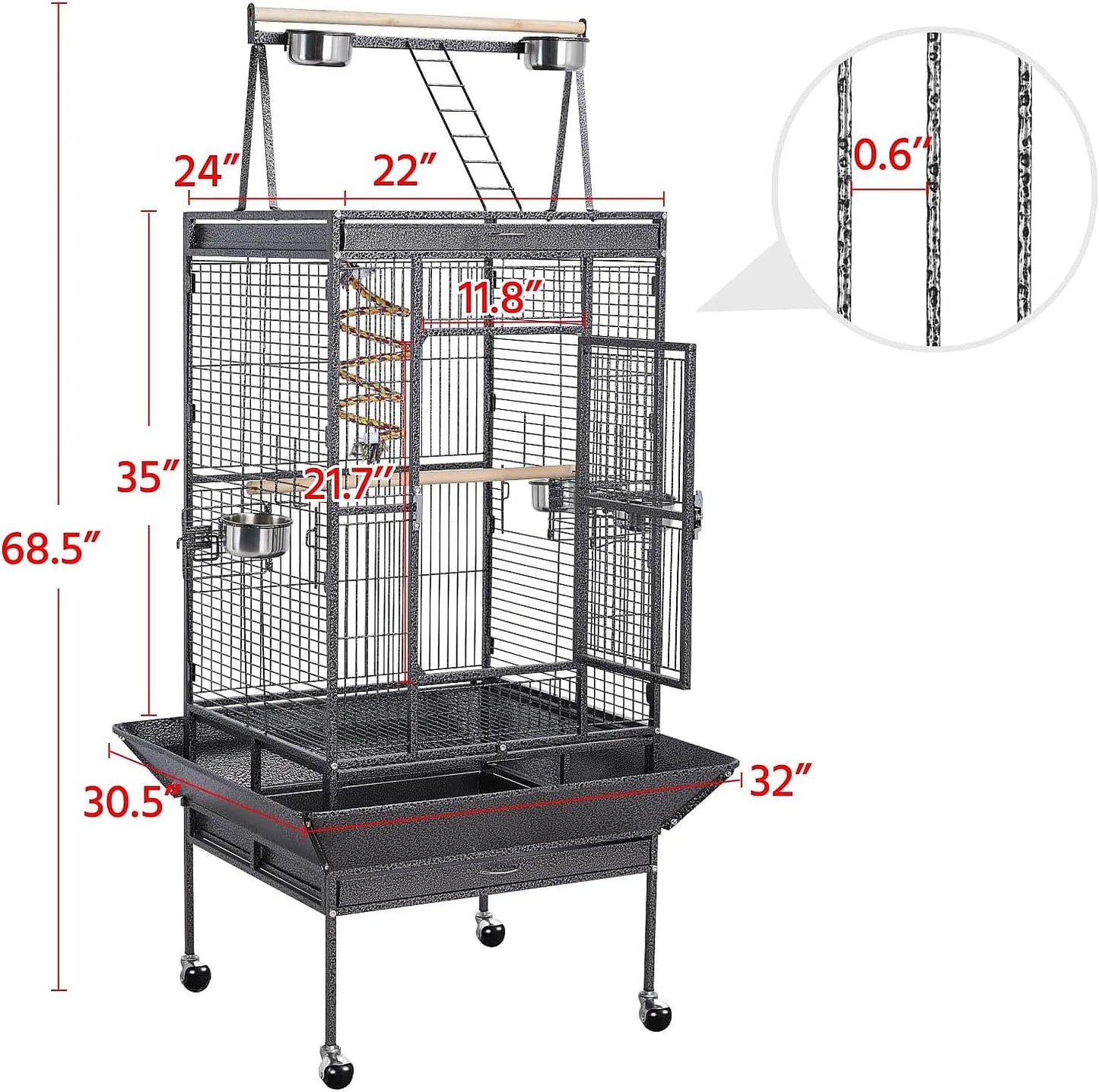 69" Play Top Bird Cage with Rolling Stand