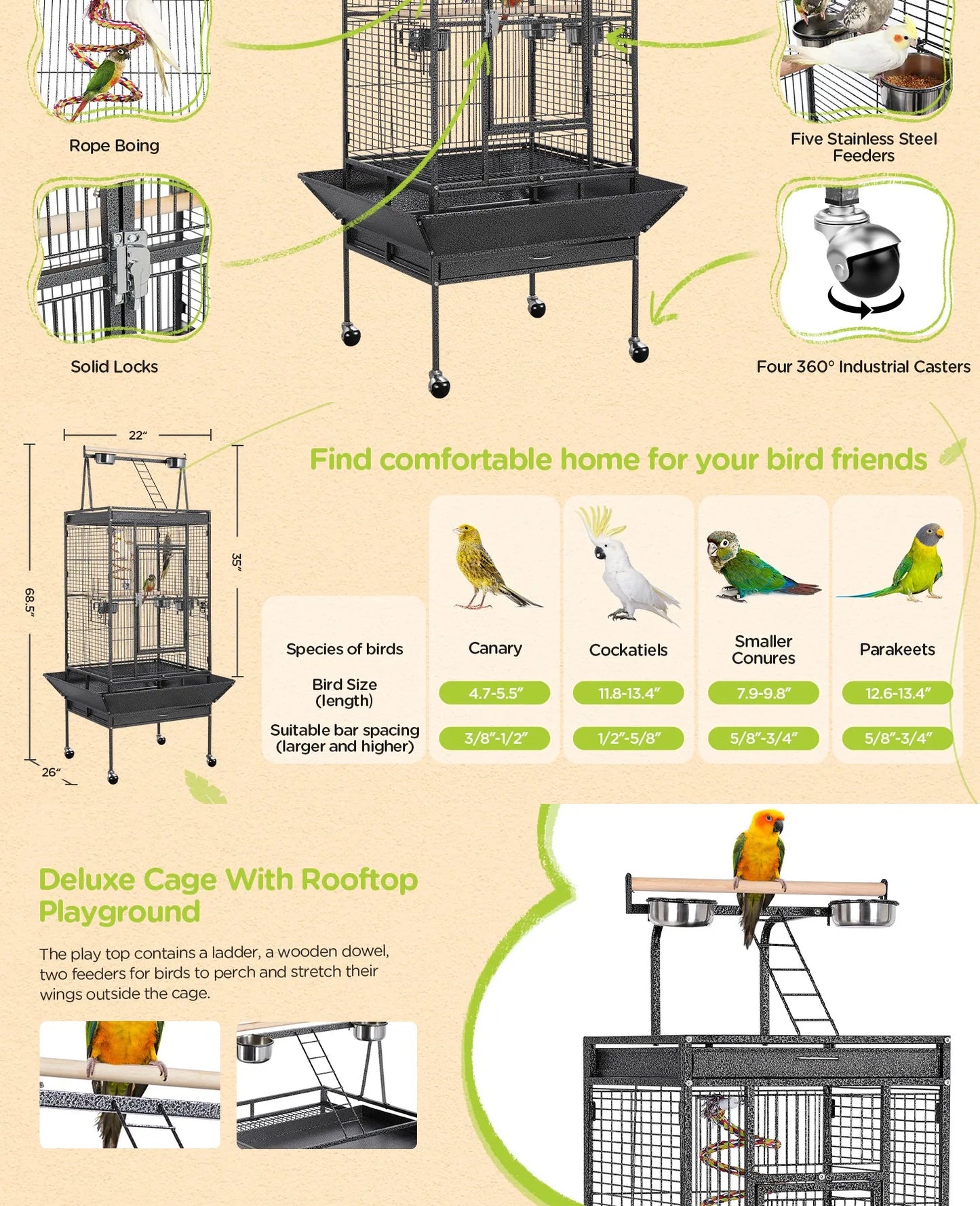 69" Play Top Bird Cage with Rolling Stand