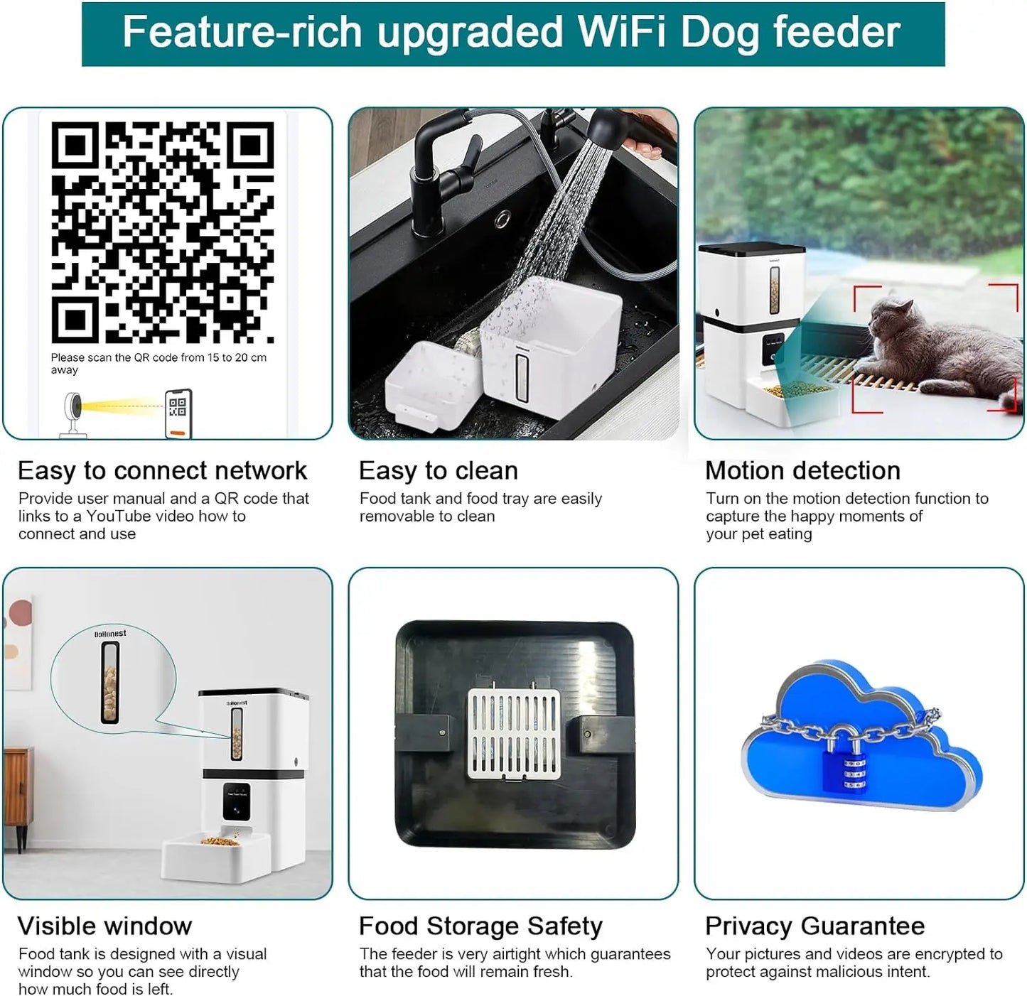 Motion Detection Smart Cat Food Dispenser 1080P HD Video