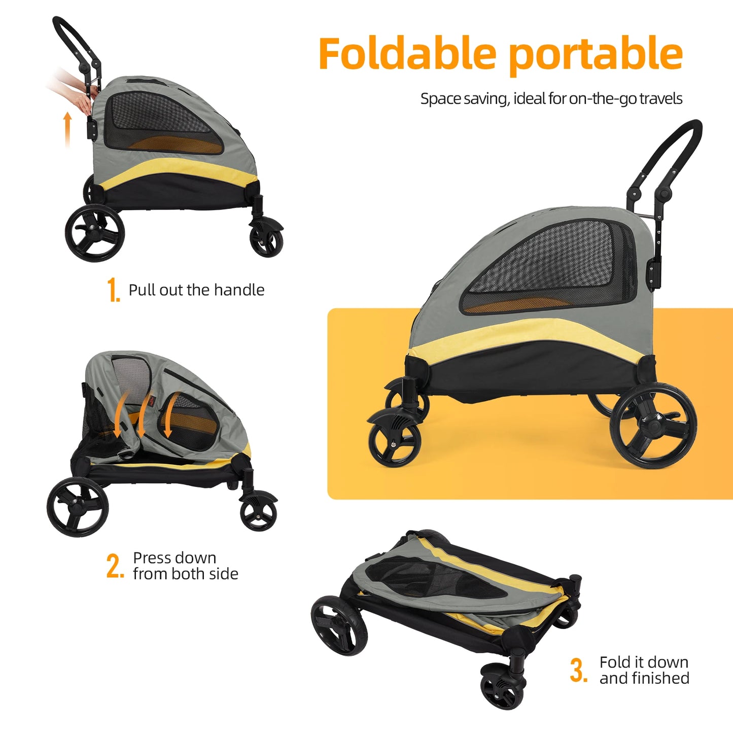 Dog Stroller Ultra-large 4 Wheels Pet Jogger Wagon Foldable