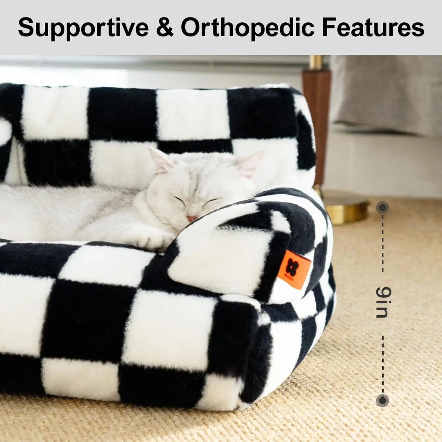 Washable Dog/Cat Couch Bed with Non-Slip Bottom, Black & White