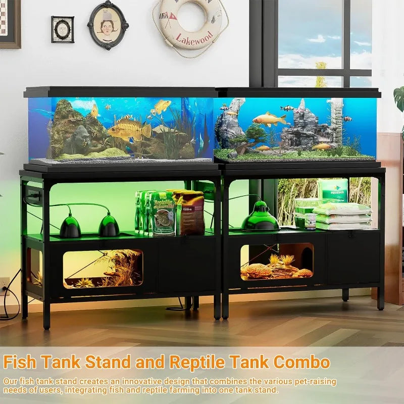 40 Gallon Tank Stand with Power Outlet & LED Light, Aquarium Stand with Reptile Tank