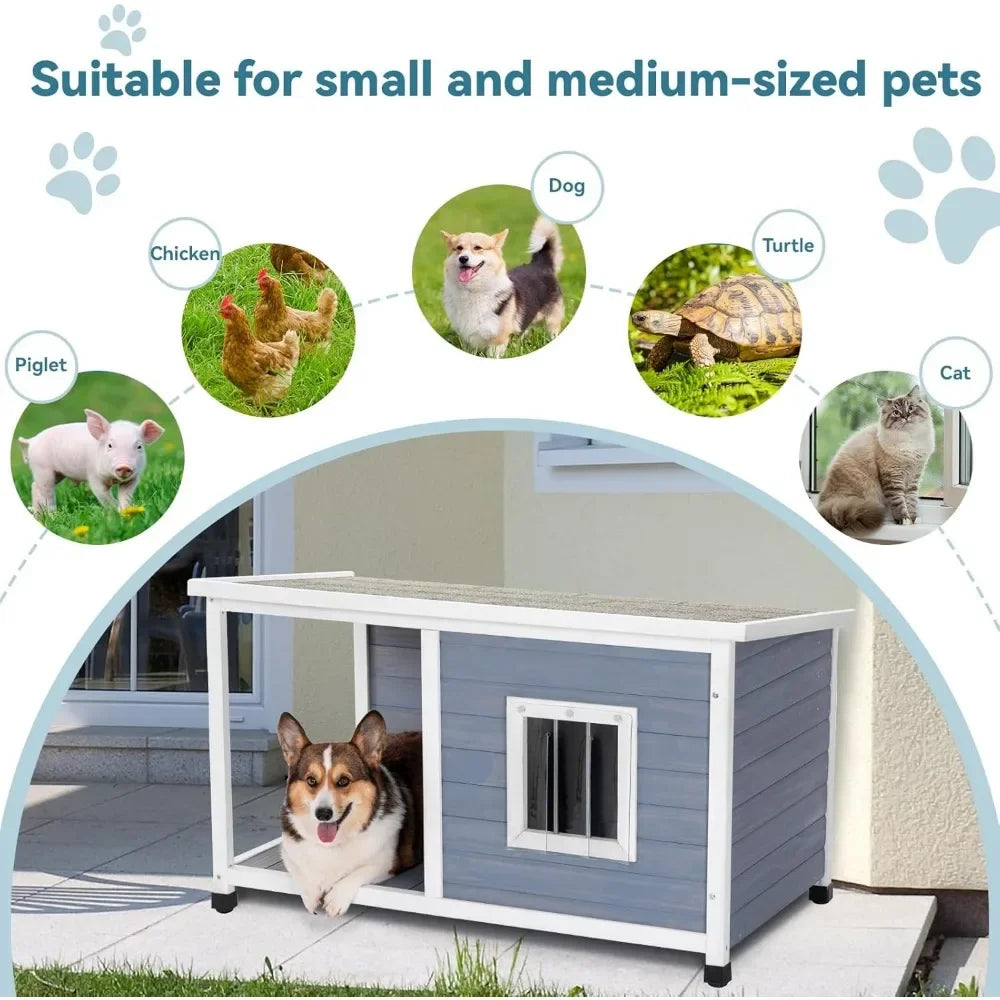 45.5” Outdoor Dogs House Weatherproof for Medium/Small Dogs