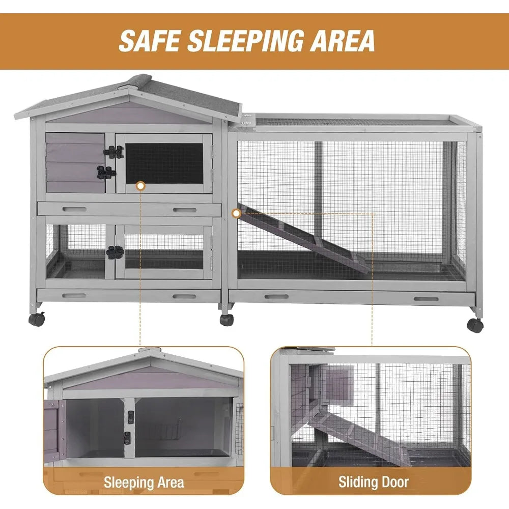 Indoor and Outdoor Rabbit Hutch with Casters Waterproof Roof