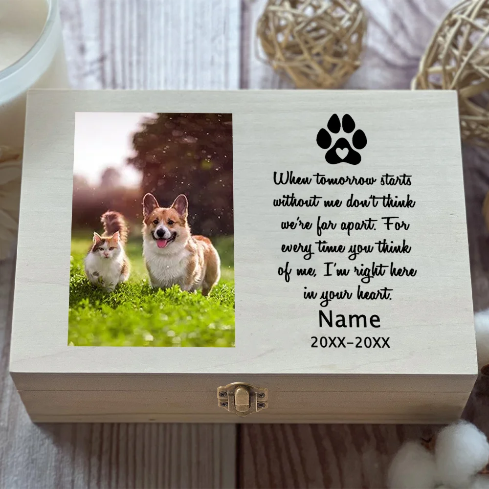 Personalized Pet Urn Customize Name Pet, Pet's Photo Custom Ashes Wooden Keepsake