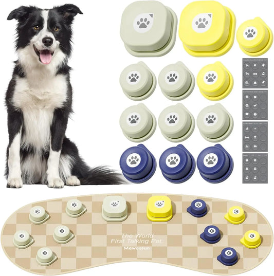 Dog Talking Button Set with Mat  Basic Get Started Kit Rechargeable 12 Packs