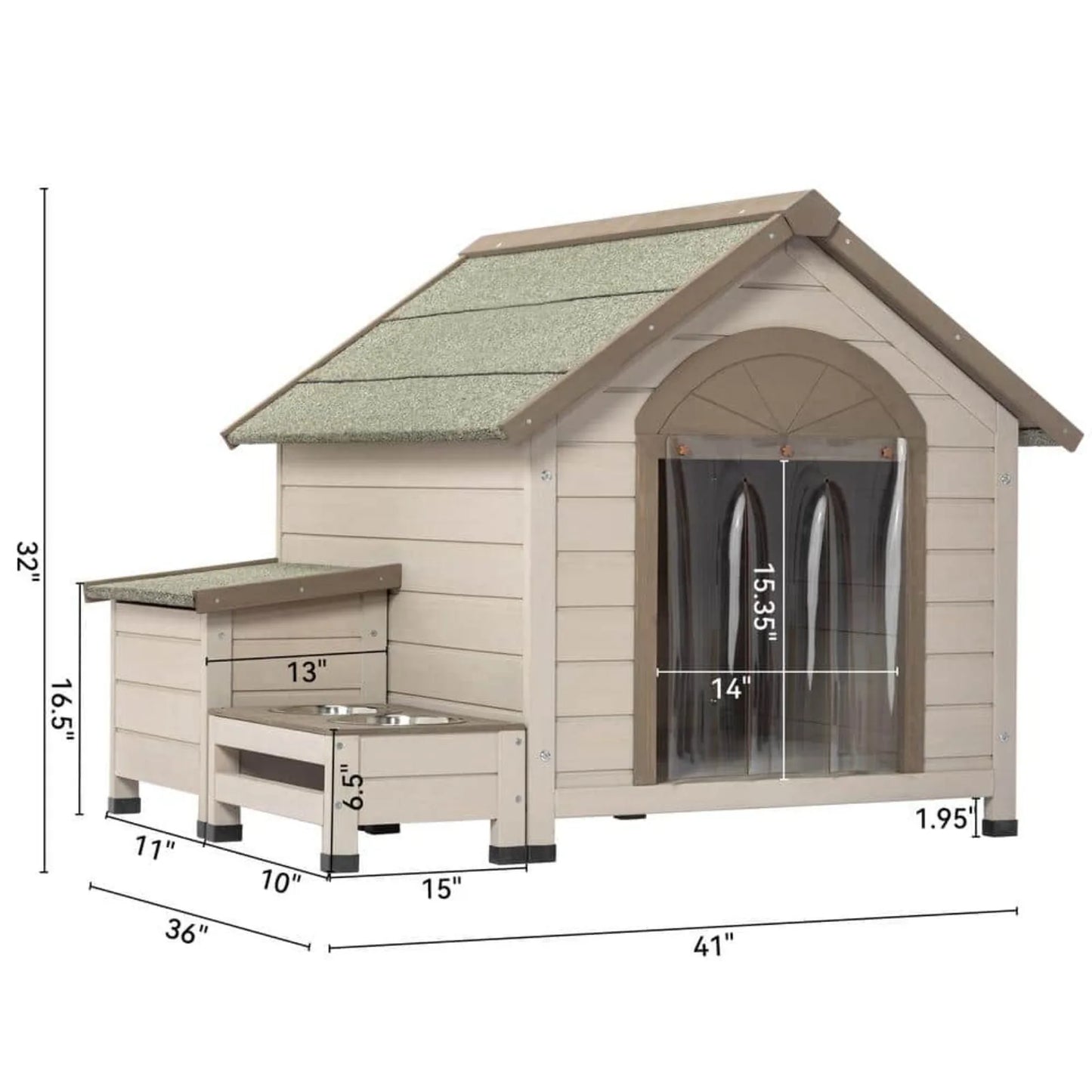 Outdoor Wood Dog House for Small to Medium Dogs, Storage Box Elevated Feeding Station