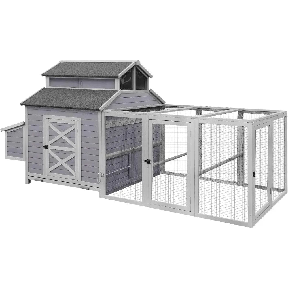 Chicken Coop, 115", Wooden Poultry Cages W/Nesting Boxes, Run