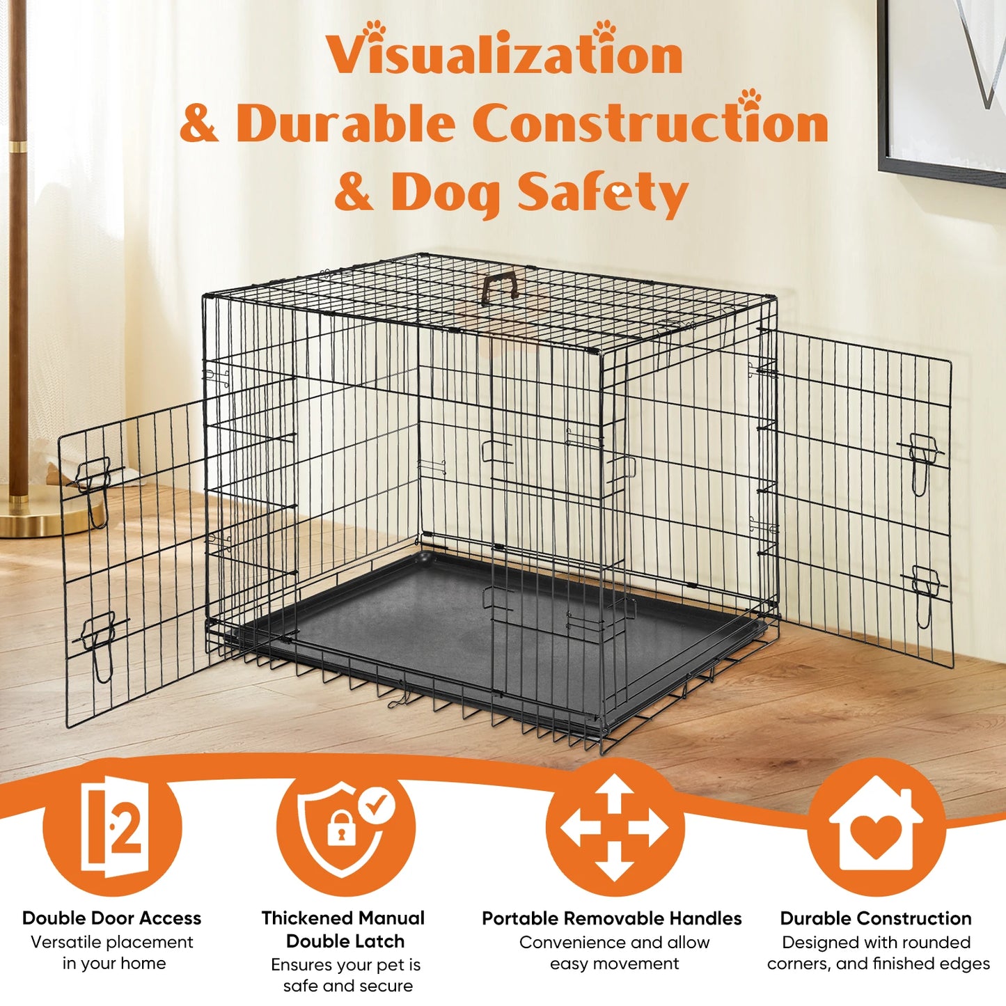 48 Inch Double Door Folding Metal Wire Dog Kennel