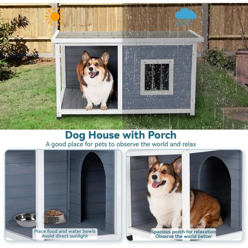 45.5” Outdoor Dogs House Weatherproof for Medium/Small Dogs