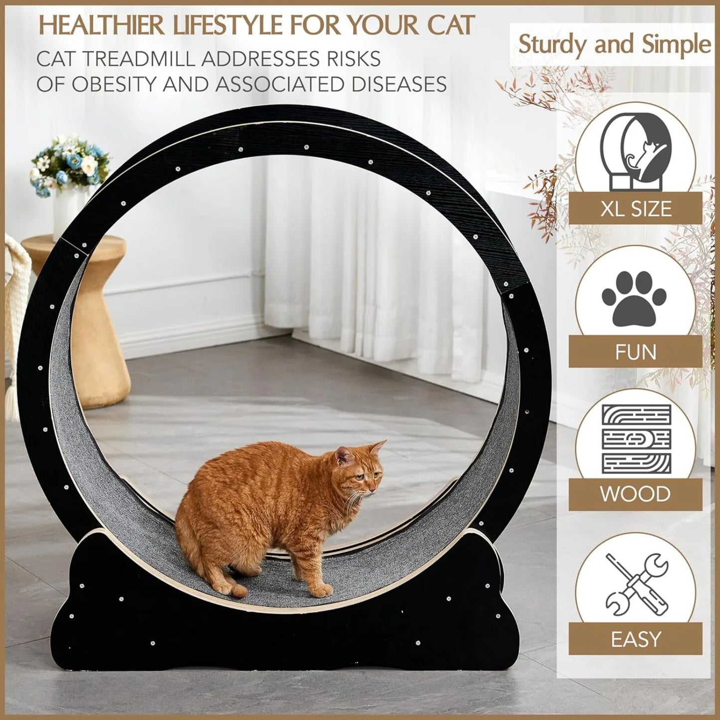 Natural Color Cat Exercise Treadmill Wheel for Indoor Cats