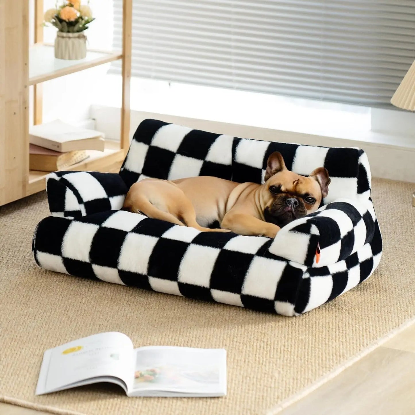 Washable Dog/Cat Couch Bed with Non-Slip Bottom, Black & White