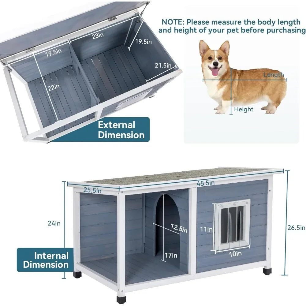 45.5” Outdoor Dogs House Weatherproof for Medium/Small Dogs