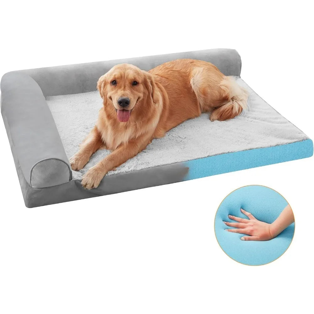 L Shaped Memory Foam Waterproof Dog Bed with Washable Cover, Nonskid Bottom