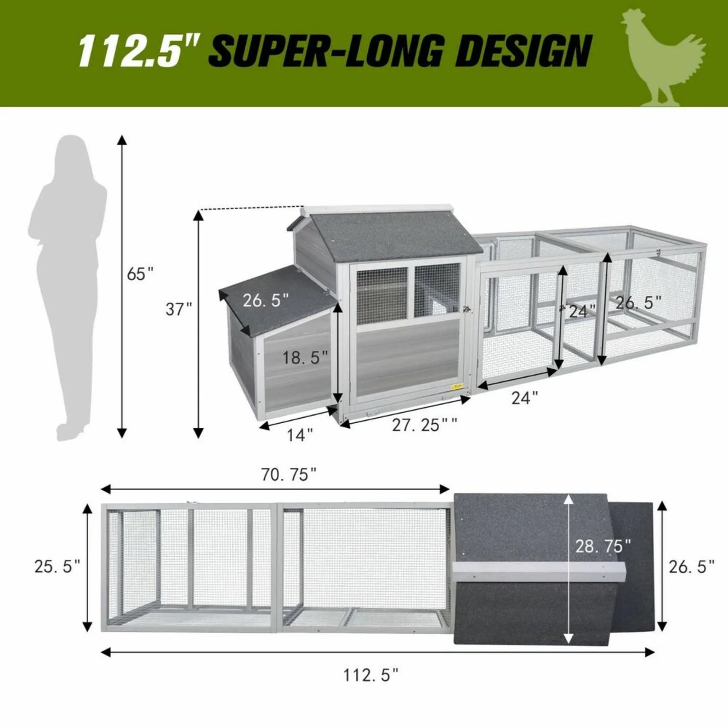 US Wooden Large Chicken Coop Hen House Rabbit Cage