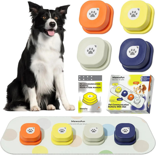 Talking Dog Buttons 4 Set Dog Training with Mat & Training Manual Stickers 4 Packs