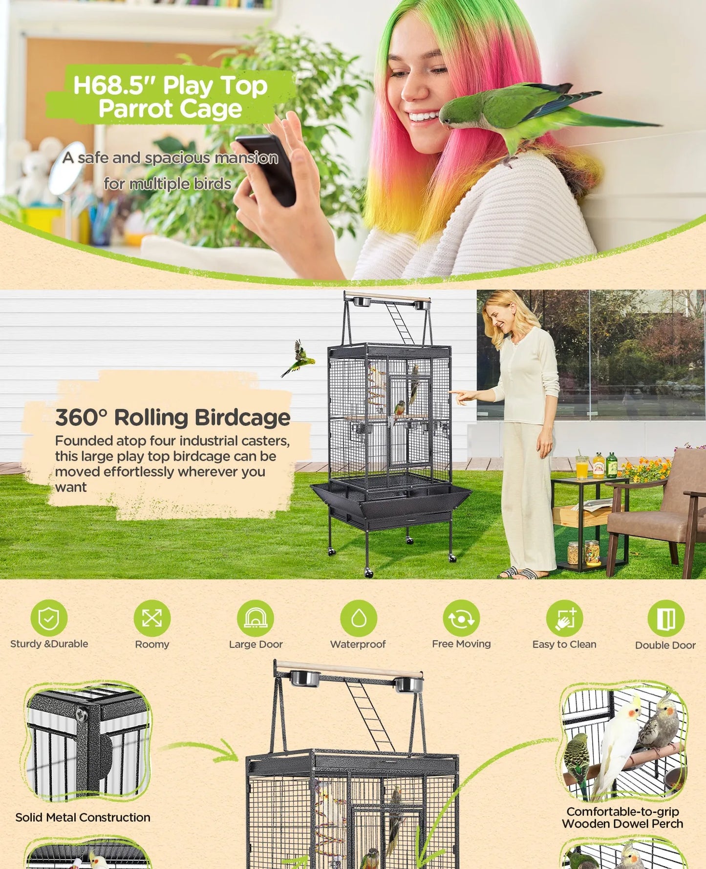 69" Play Top Bird Cage with Rolling Stand
