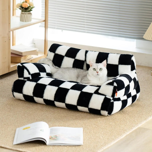 Washable Dog/Cat Couch Bed with Non-Slip Bottom, Black & White